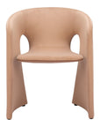 Tan And Beige Fabric And Steel Partially Open Back Dining Arm Chair