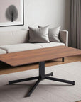 48" Brown and Black Wood and Steel Pedestal Coffee Table