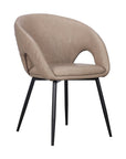 Set of Two Light Gray And Black Tufted Slipcovered Faux Leather And Wood Partially Open Back Dining Arm Chairs
