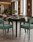 Set of Two Green Upholstered Linen Open Back Dining Side Chairs