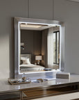 42" Silver And White Wood Square Lighted Dresser Mount Framed Mirror