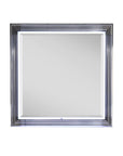 42" Silver And White Wood Square Lighted Dresser Mount Framed Mirror
