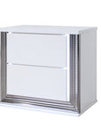 25" White Solid and Manufactured Wood Lighted Two Drawer Nightstand