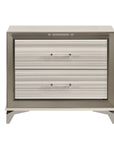 25" Silver And White Wood Lighted Two Drawer Nightstand