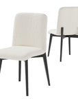 Set of Two White and Black Upholstered Boucle Dining Side Chairs