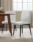 Set of Two White and Black Upholstered Boucle Dining Side Chairs