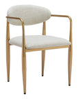 Set of Two Gray And Gold Upholstery And Steel Open Back Dining Arm Chairs