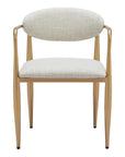 Set of Two Gray And Gold Upholstery And Steel Open Back Dining Arm Chairs