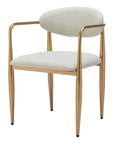 Set of Two Gray And Gold Upholstery And Steel Open Back Dining Arm Chairs