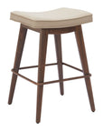 Set of Two 27" Beige And Walnut Faux Leather And Steel Backless Counter Height Bar Chairs