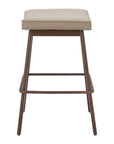 Set of Two 27" Beige And Walnut Faux Leather And Steel Backless Counter Height Bar Chairs