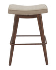 Set of Two 27" Beige And Walnut Faux Leather And Steel Backless Counter Height Bar Chairs