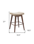 Set of Two 27" Beige And Walnut Faux Leather And Steel Backless Counter Height Bar Chairs