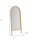 71" Natural Solid Wood Arch Freestanding Framed Full Length Mirror