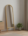 64" Natural Solid Wood Arch Leaning Framed Full Length Mirror