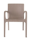 Set of Two Taupe Faux Rattan Heavy Duty Plastic Outdoor Stacking Arm Chairs