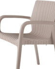 Set of Two Taupe Faux Rattan Heavy Duty Plastic Outdoor Stacking Arm Chairs