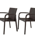 Set of Two Black Faux Rattan Heavy Duty Plastic Outdoor Stacking Arm Chairs