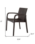 Set of Two Black Faux Rattan Heavy Duty Plastic Outdoor Stacking Arm Chairs
