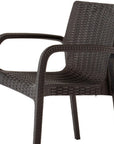 Set of Two Black Faux Rattan Heavy Duty Plastic Outdoor Stacking Arm Chairs