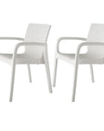 Set of Two Black Faux Rattan Heavy Duty Plastic Outdoor Stacking Arm Chairs