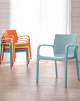 Set of Two Baby Blue Heavy Duty Plastic Outdoor Stacking Dining Chairs