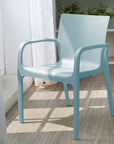 Set of Two Baby Blue Heavy Duty Plastic Outdoor Stacking Dining Chairs