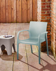 Set of Two Baby Blue Heavy Duty Plastic Outdoor Stacking Dining Chairs