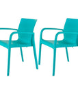 Set of Two Baby Blue Heavy Duty Plastic Outdoor Stacking Dining Chairs