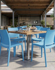 Set of Four Blue Heavy Duty Plastic Outdoor Stacking Dining Chairs