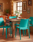Set of Four Blue Heavy Duty Plastic Outdoor Stacking Dining Chairs