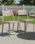 Set of Two Taupe Heavy Duty Plastic Outdoor Stacking Accent Chairs