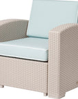 33" Gray Heavy Duty Plastic Outdoor Club Chair With Blue Cushion