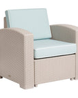 33" Gray Heavy Duty Plastic Outdoor Club Chair With Blue Cushion