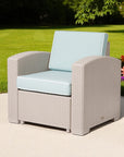 33" Gray Heavy Duty Plastic Outdoor Club Chair With Blue Cushion
