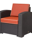 33" Black Heavy Duty Plastic Outdoor Club Chair With Red Cushion