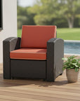 33" Black Heavy Duty Plastic Outdoor Club Chair With Red Cushion