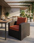33" Black Heavy Duty Plastic Outdoor Club Chair With Red Cushion