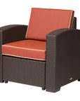 33" Black Heavy Duty Plastic Outdoor Club Chair With Red Cushion