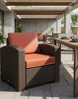 33" Black Heavy Duty Plastic Outdoor Club Chair With Red Cushion