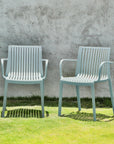 Set of Two Baby Blue Heavy Duty Plastic Outdoor Stacking Arm Chairs