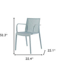 Set of Two Baby Blue Heavy Duty Plastic Outdoor Stacking Arm Chairs
