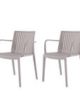 Set of Two Taupe Heavy Duty Plastic Outdoor Stacking Arm Chairs