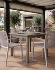 Set of Two Taupe Heavy Duty Plastic Outdoor Stacking Arm Chairs