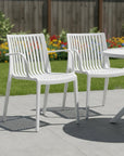 Set of Two Taupe Heavy Duty Plastic Outdoor Stacking Arm Chairs