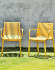 Set of Two Taupe Heavy Duty Plastic Outdoor Stacking Arm Chairs