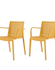 Set of Two Taupe Heavy Duty Plastic Outdoor Stacking Arm Chairs