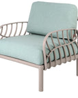 31" Gray Heavy Duty Plastic Outdoor Armchair With Sea Green Cushion