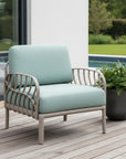 31" Gray Heavy Duty Plastic Outdoor Armchair With Sea Green Cushion