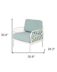 31" White Heavy Duty Plastic Outdoor Armchair With Sea Green Cushion